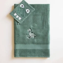 Collection éponge enfant brodée dinosaure coton - 380 g/m²