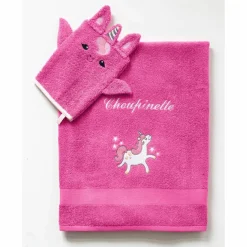 Collection éponge enfant brodée licorne personnalisable coton