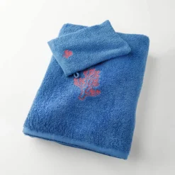 Collection serviettes de bain 420 g/m² brodées corail