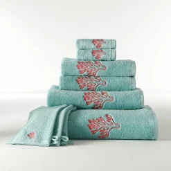 Collection serviettes de bain 420 g/m² brodées corail