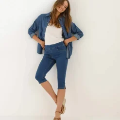 Corsaire fuselé ultra stretch, maille effet jean
