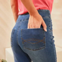 Corsaire fuselé ultra stretch, maille effet jean