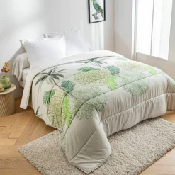Couette microfibre imprimée feuilles tropicales 400g/m²