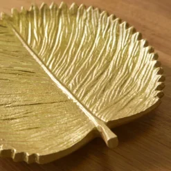 Coupelle forme feuille, polyrésine dorée