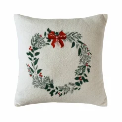Coussin coton bouclette, broderies Noël