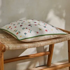 Coussin coton lin broderie fleurie