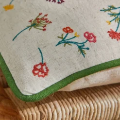 Coussin coton lin broderie fleurie