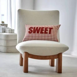 Coussin en coton, message SWEET et carreaux tissé-teint