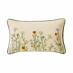Coussin rectangulaire coton lin broderie fleurie