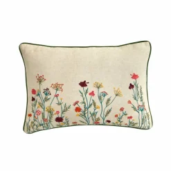 Coussin rectangulaire coton lin broderie fleurie