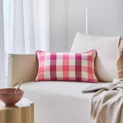 Coussin rectangulaire coton lin carreaux