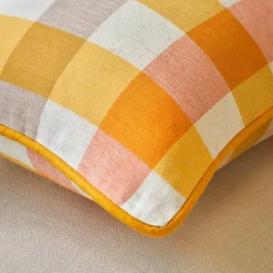 Coussin rectangulaire coton lin carreaux
