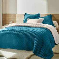 Couvre-lit réversible microfibre matelassée/sherpa