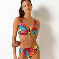 Culotte de bain midi toucher peau de pêche, imprimé Cayetana