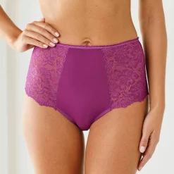 Culotte microfibre et dentelle stretch forme maxi taille haute - lot de 2