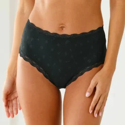 Culotte taille haute en coton stretch brodé et dentelle - lot de 3
