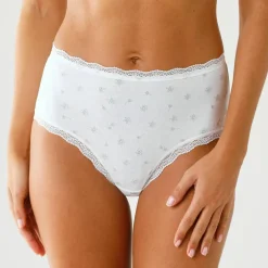 Culotte taille haute en coton stretch brodé et dentelle - lot de 3