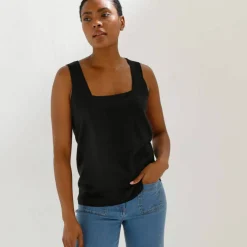 Débardeur col carré en maille, toucher doux