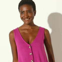 Débardeur col V boutonné uni