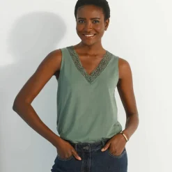 Débardeur col V dentelle