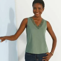 Débardeur col V dentelle