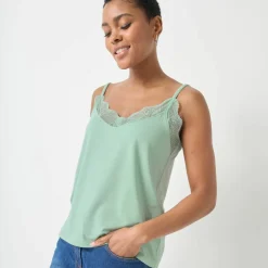 Débardeur col V dentelle, bretelles réglables