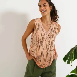 Débardeur imprimé, col V macramé