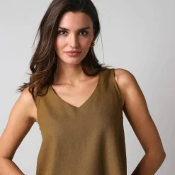 Débardeur larges bretelles col V, viscose et lin