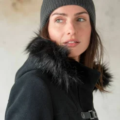 Duffle-coat capuche fausse fourrure uni