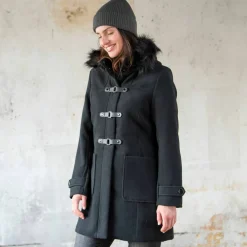 Duffle-coat capuche fausse fourrure uni