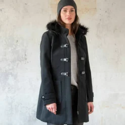 Duffle-coat capuche fausse fourrure uni