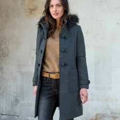 Duffle-coat capuche fausse fourrure uni