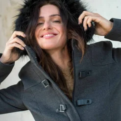 Duffle-coat capuche fausse fourrure uni