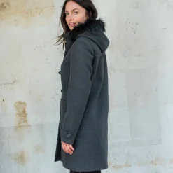 Duffle-coat capuche fausse fourrure uni