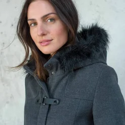 Duffle-coat capuche fausse fourrure uni
