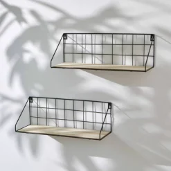 Etagère filaire métal et bois – 1 tablette