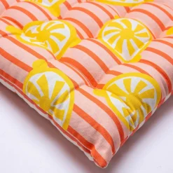 Galette de chaise imprimé rayé et citrons réversible - lot de 2