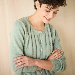 Gilet boutonné col rond, maille fantaisie