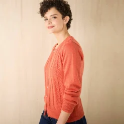 Gilet boutonné col rond, maille fantaisie