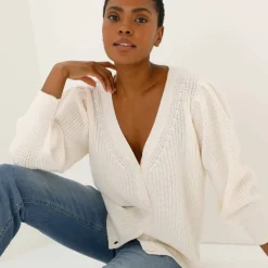 Gilet boutonné col V, maille anglaise