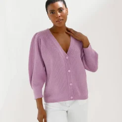 Gilet boutonné col V, maille anglaise