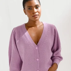 Gilet boutonné col V, maille anglaise