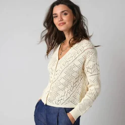 Gilet boutonné en coton ajouré manches longues