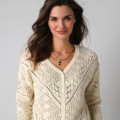 Gilet boutonné en coton ajouré manches longues