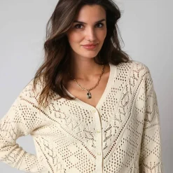 Gilet boutonné en coton ajouré manches longues
