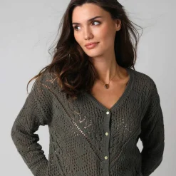 Gilet boutonné en coton ajouré manches longues