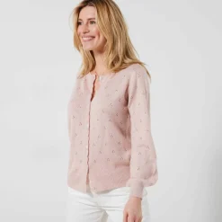 Gilet boutonné finition écailles, maille pointelle toucher doux