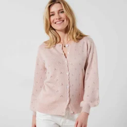 Gilet boutonné finition écailles, maille pointelle toucher doux