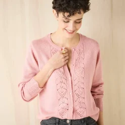 Gilet boutonné, maille ajourée