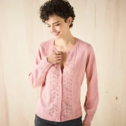 Gilet boutonné, maille ajourée